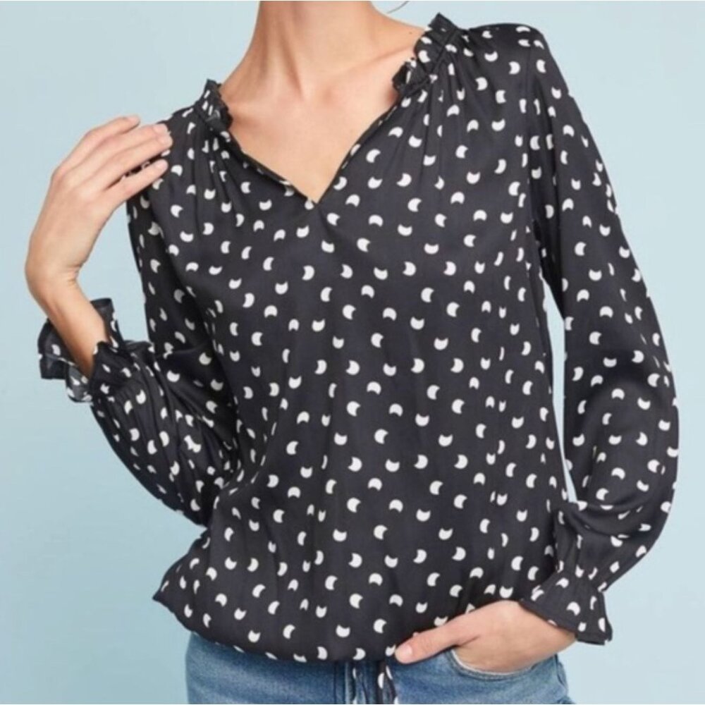 Dolan Anthropologie Top Women L Black Moon French‎ Quarter Long Sleeve Celestial